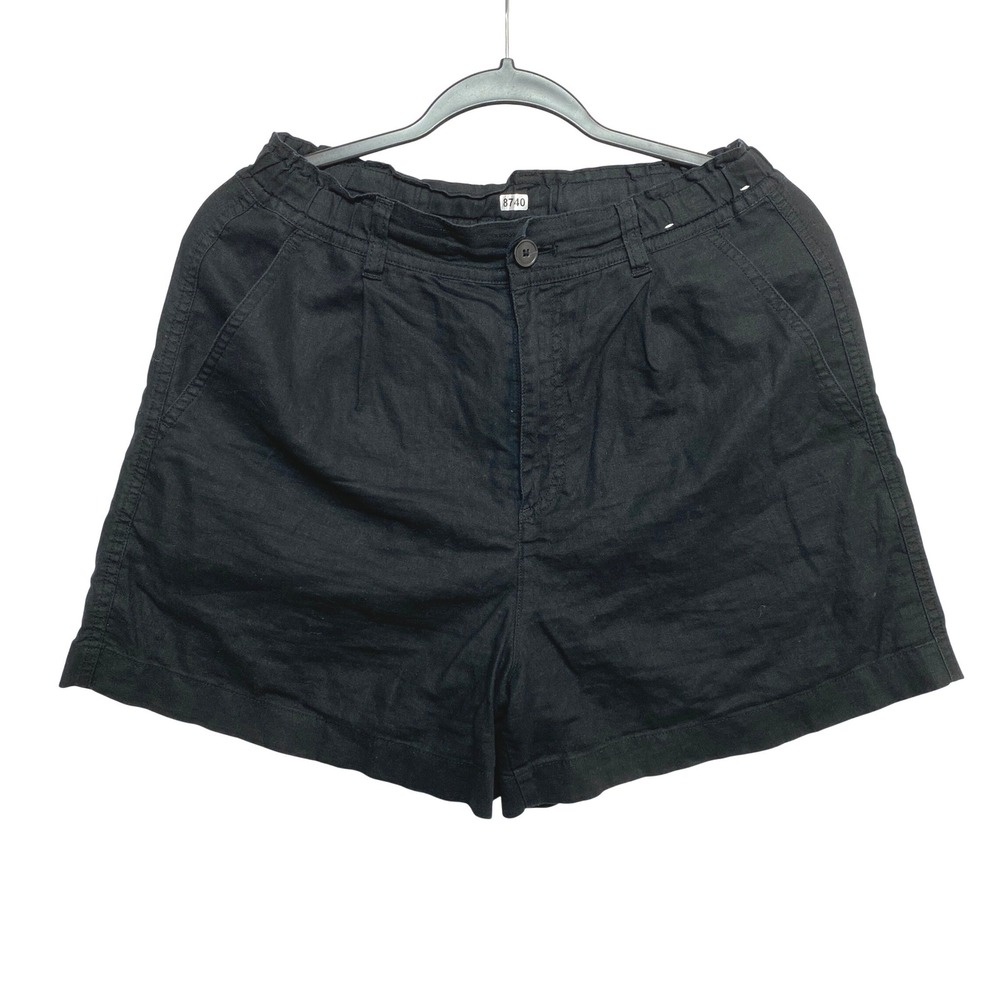 Uniqlo Shorts Womens Medium Black High Waist Elastic Back Linen Cotton Blend